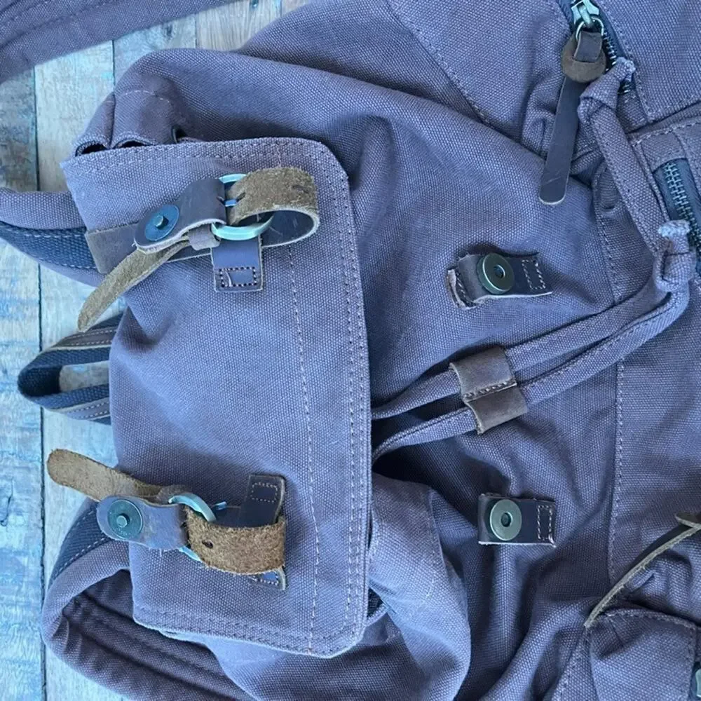 Augur Jans High Capacity Canvas Backpack Brown Leather Detail Rucksack